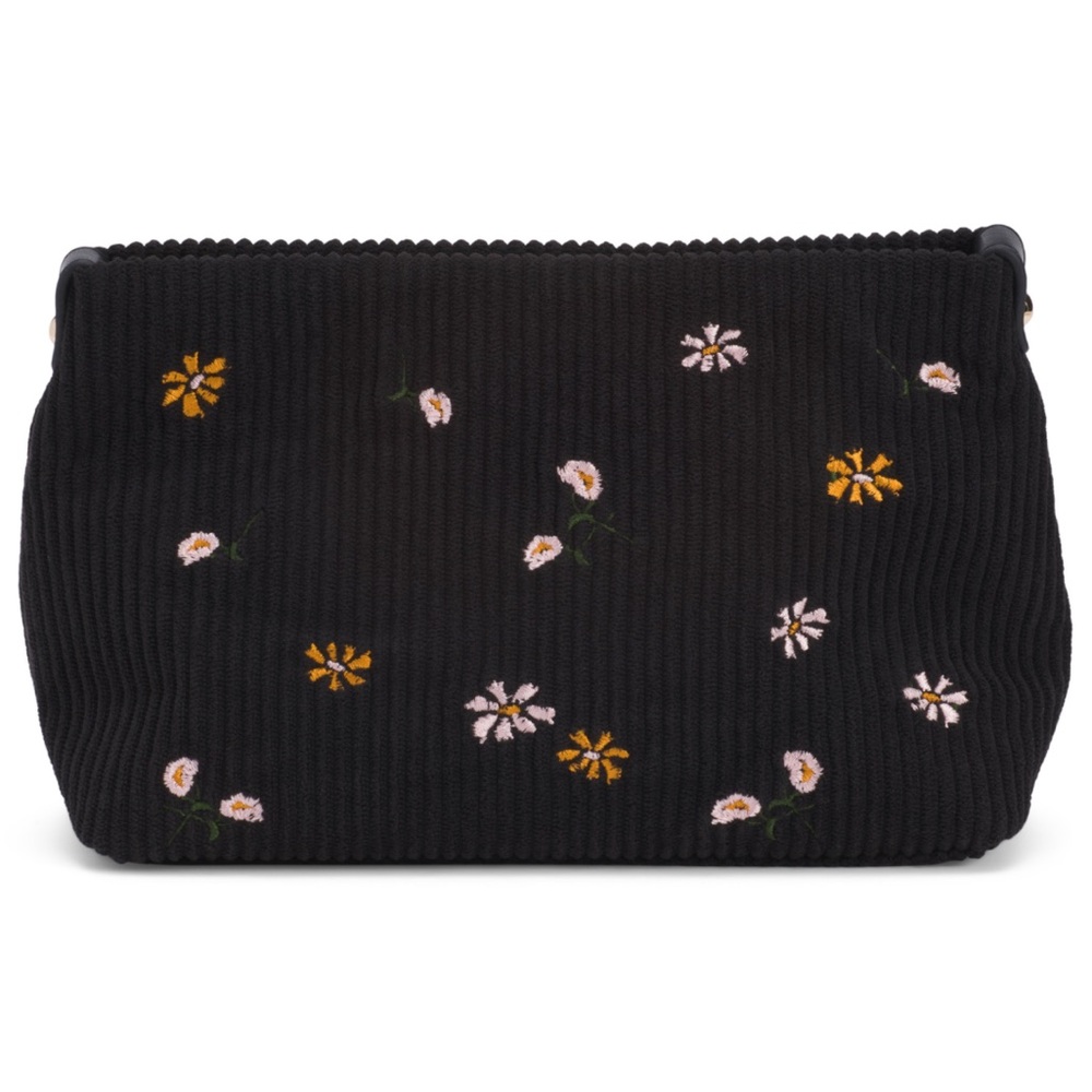 Black Floral Embroidered Cosmetic Pouch